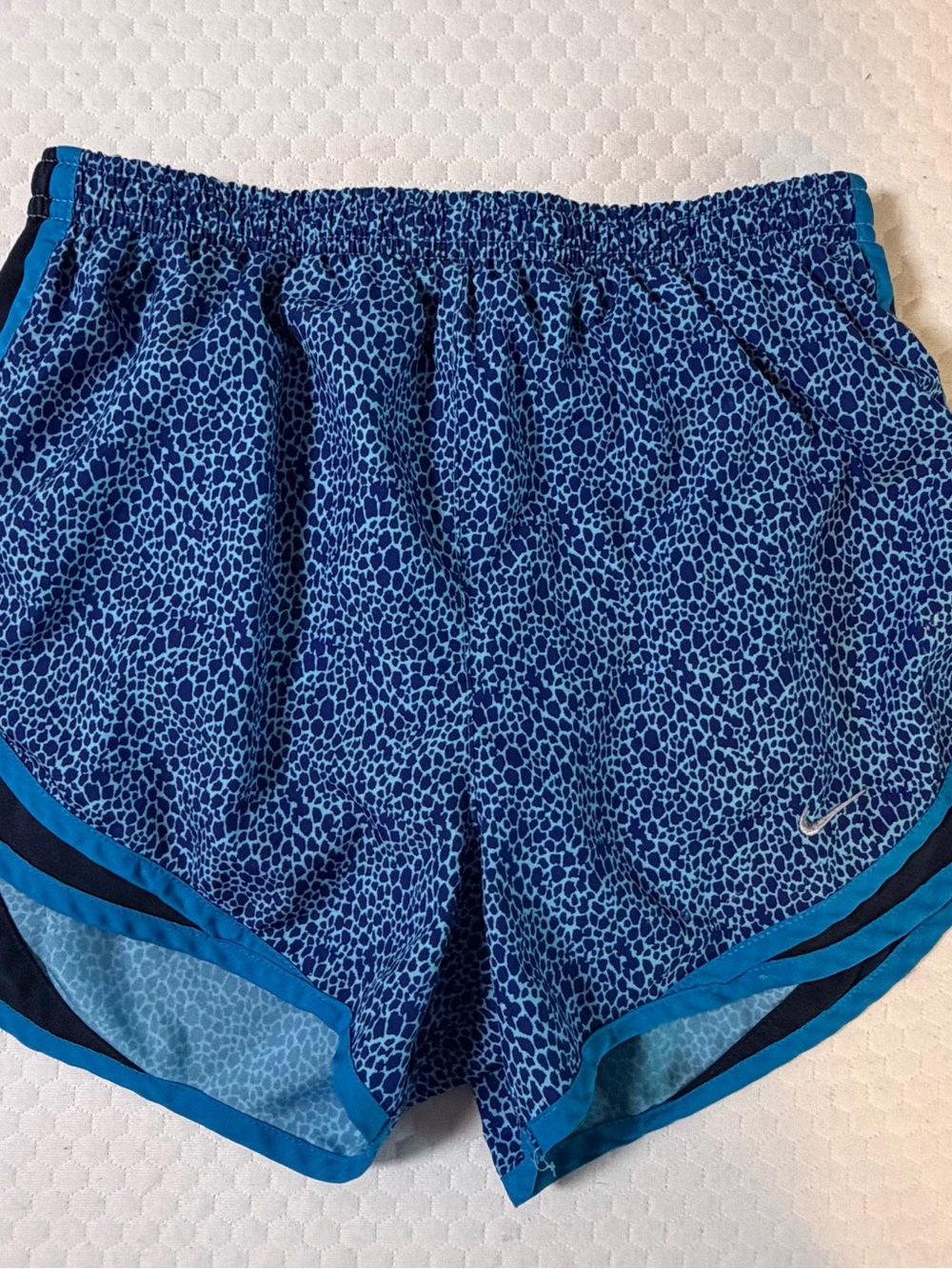 Nike Women’s Blue Animal-Print Athletic Shorts with Contrast Trim